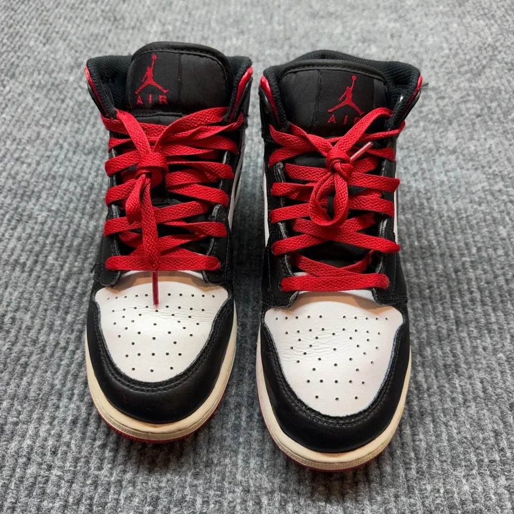 Nike Jordan 1 Mid White Black Red Sneakers Youth 6Y Retro High Top Basketball